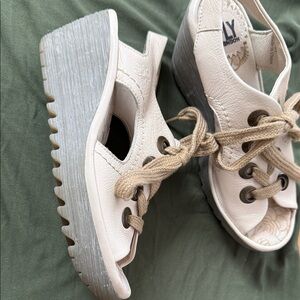 Fly London Women's Beige Wedge Shoes